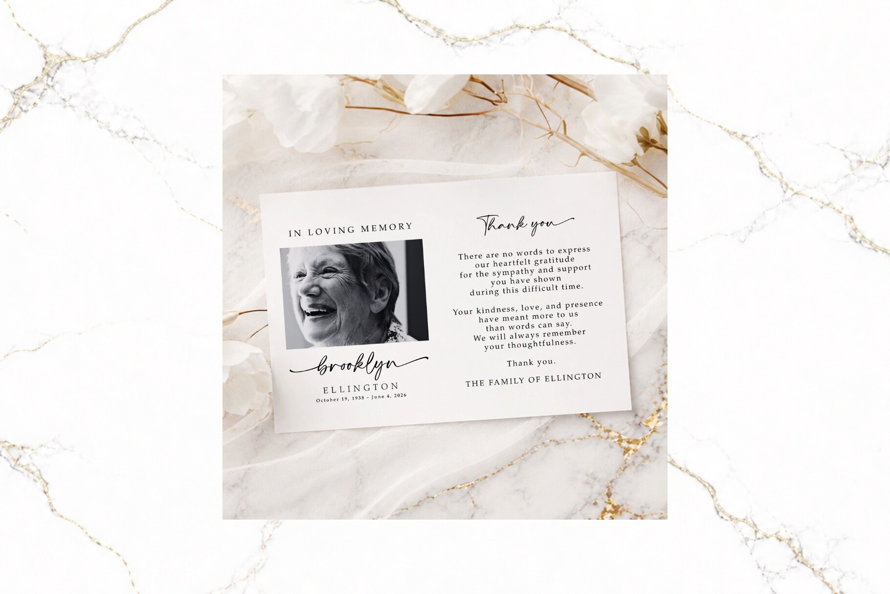 Funeral Thank You Card B&W Canva FR004