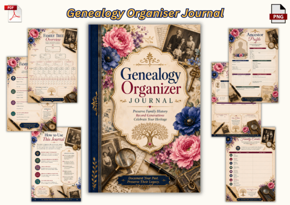 Genealogy Organizer Journal Graphic KDP Interiors By Nora as