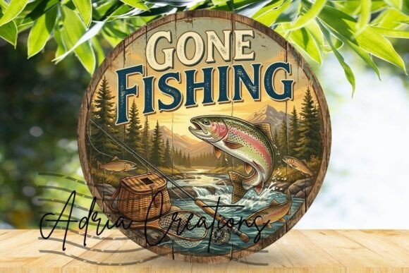 Gone Fishing Door Sign, Fish Coaster Png
