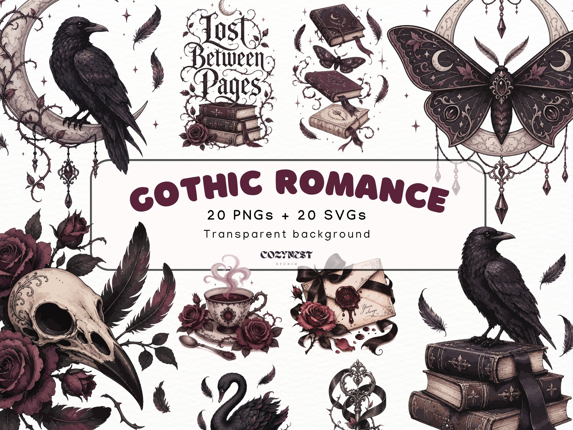 Gothic Romance Book Clipart, Bookish PNG
