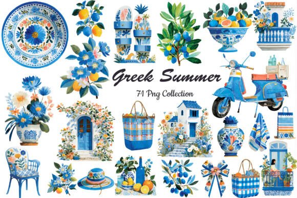 Greek Summer Clipart Graphic Illustrations By Strawberry Art