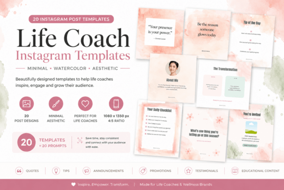 Instagram Post Templates for Life Coach Graphic Instagram By Dreamwings Creations