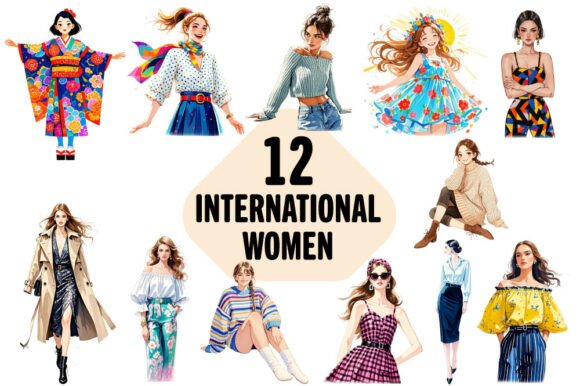 International Women Clipart PNG Bundle Afbeelding Afdrukbare Illustraties Door PS Digital Art