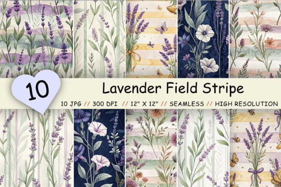 Lavender Field Stripe Digital Paper Graphic Patterns By Florid Printables