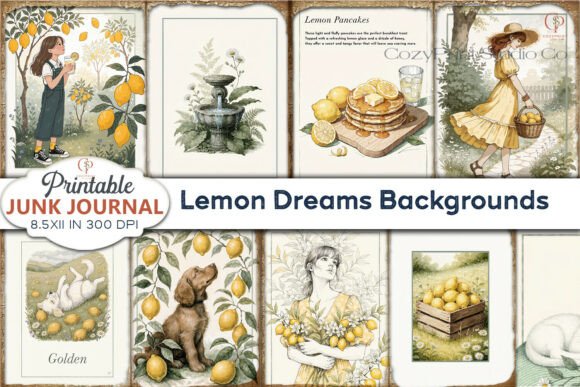 Lemon Dreams Backgrounds Junk Journal Graphic Backgrounds By CozyPrint Studio Co
