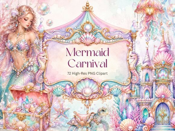 Mermaid Carnival Watercolor Clipart