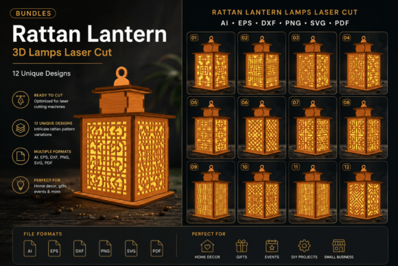 Rattan Lantern Lasercut BUNDLES Laser Cutting By Otvey Design