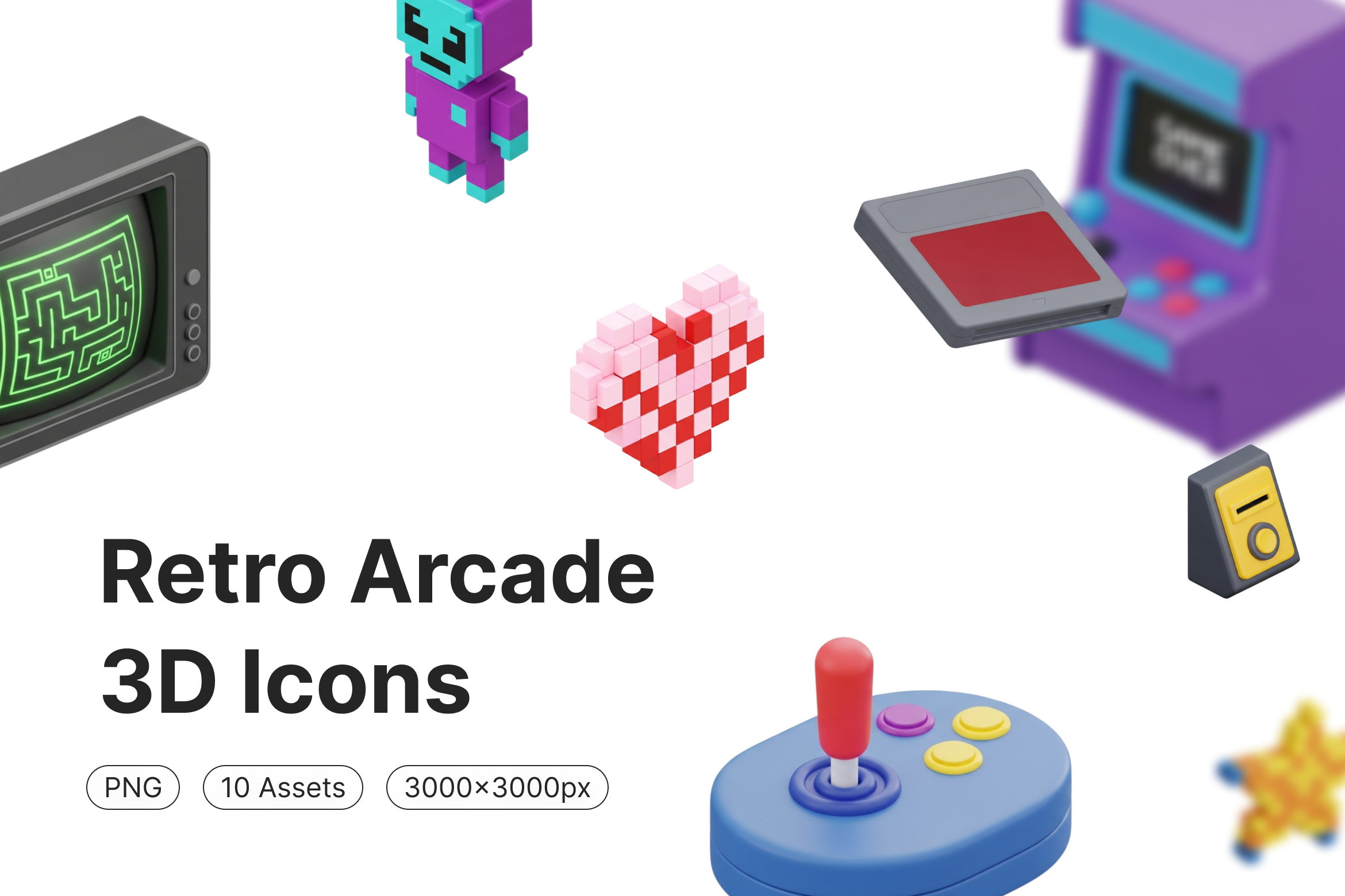 Retro Arcade 3D Icons
