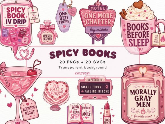 Spicy Romance Cliparts, Smut Books PNG Graphic Illustrations By CozyNest Studio