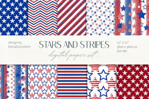 Stars and Stripes Seamless Pattern Set Graphic Patterns By Elena Dorosh Art
