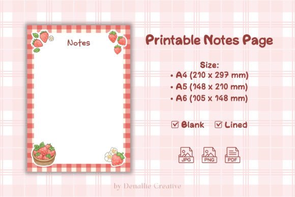Strawberry Printable Notes Page