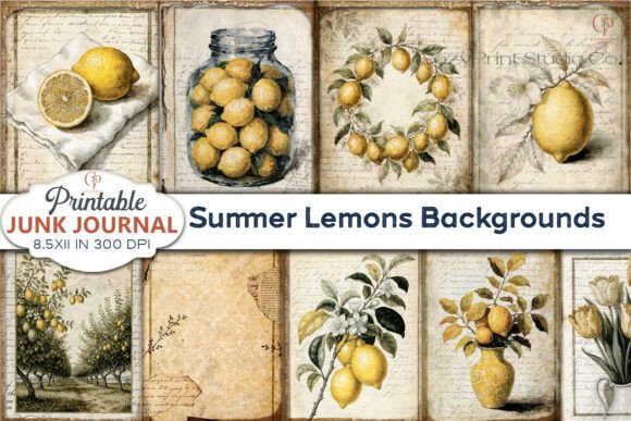 Summer Lemons Backgrounds Junk Journal Graphic Backgrounds By CozyPrint Studio Co