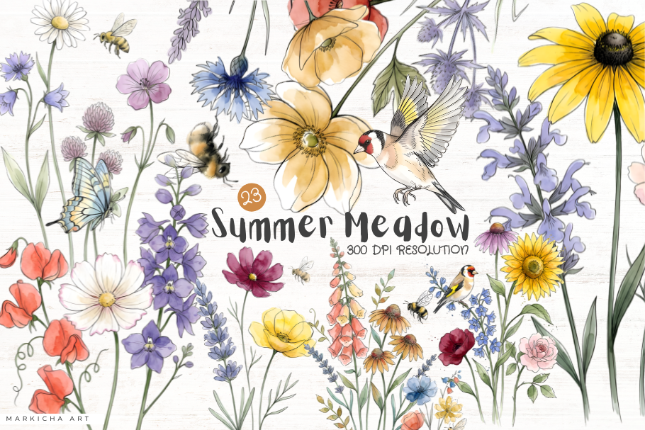 Summer Meadow Flowers Clipart Graphic by Markicha Art · Creative Fabrica
