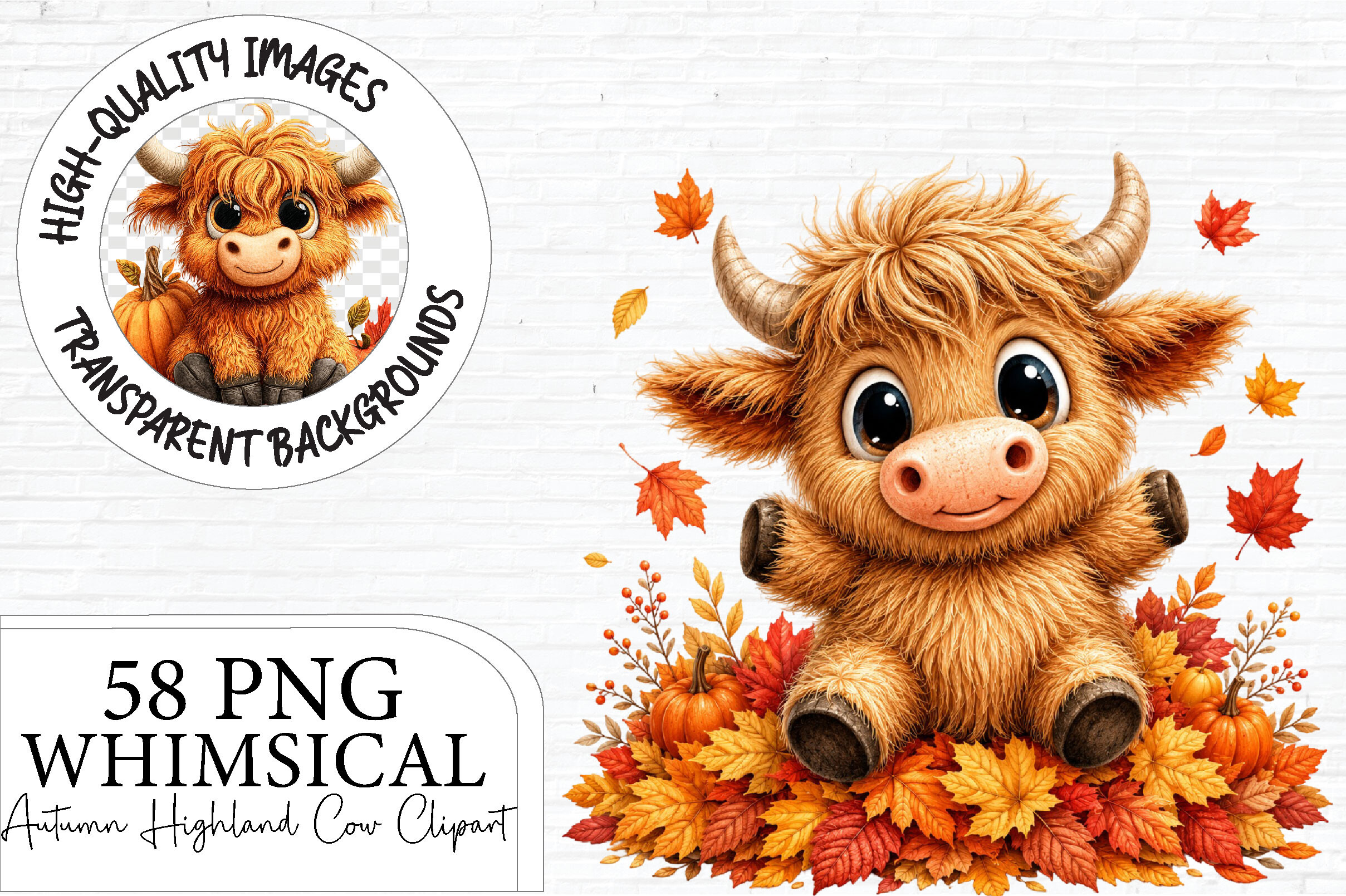 Whimsical Autumn Highland Cow Clipart Graphic by Artoya · Creative Fabrica