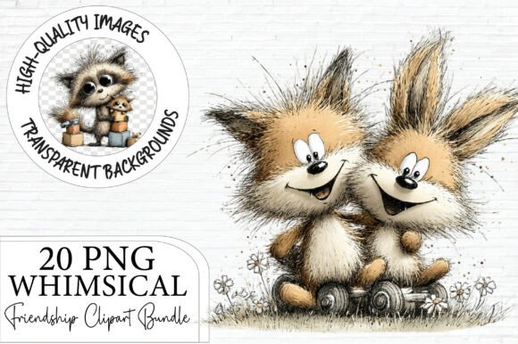 Whimsical Friendship Clipart Grafika Ilustracje do Druku Przez Artoya