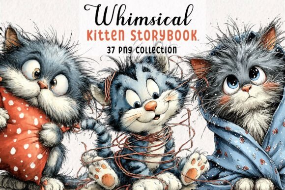 Whimsical Kitten StoryBook PNG Clipart Graphic Illustrations By Print Magic