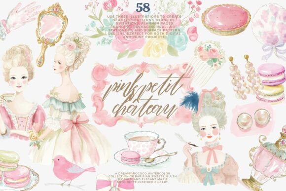 Watercolor Rococo Clipart Set Gráfico Ilustraciones Imprimibles Por Patishop Art