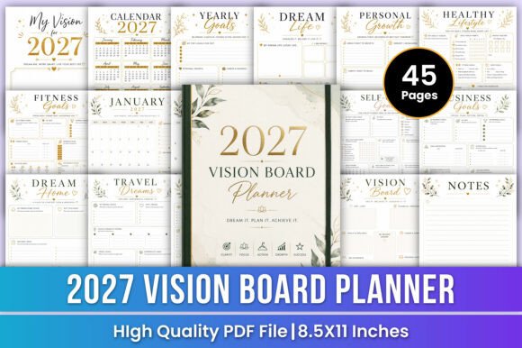 2027 Vision Board Planner | Goals & Mani