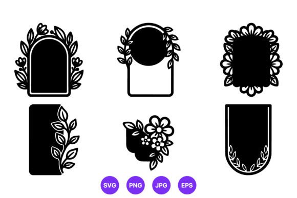 Black Floral Border Frames Vector Set