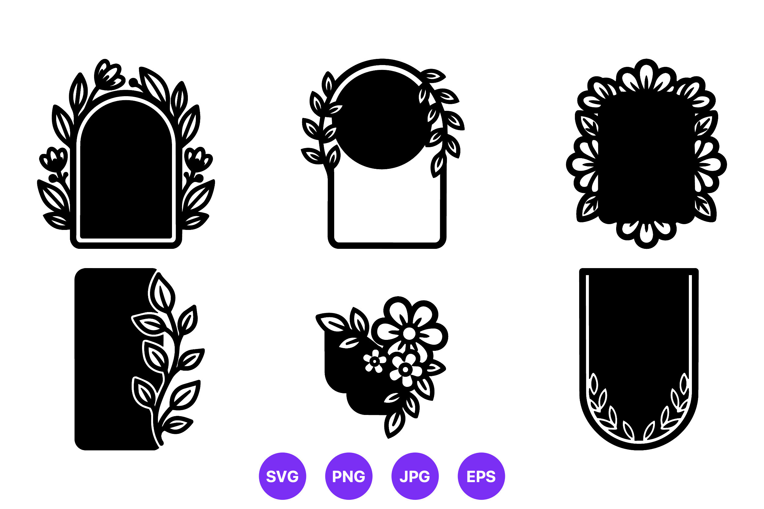 Black Floral Border Frames Vector Set