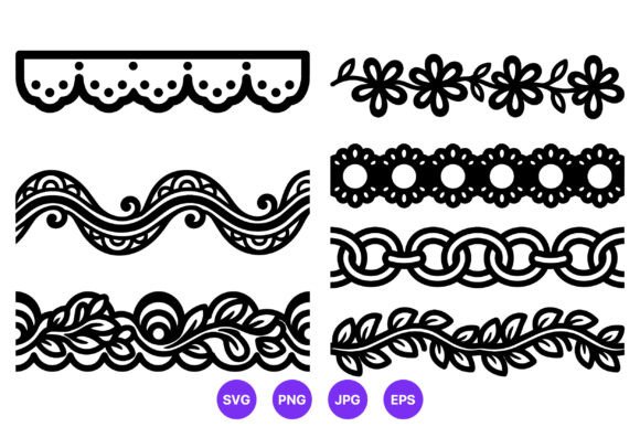 Black White Floral Lace Border Vector Gráfico Artesanato Por DesignVectx