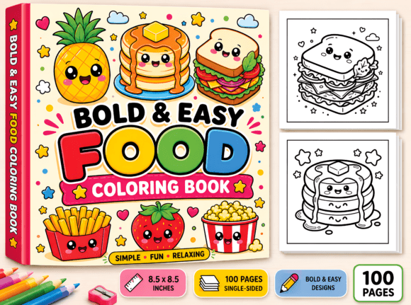 Preview of Bold and Easy Food Coloring Book coloring pages for kids
