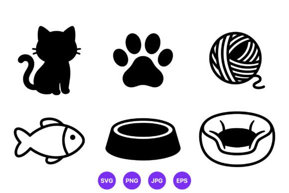 Cat Silhouette Paw Icons Set Graphic Crafts By DesignVectx