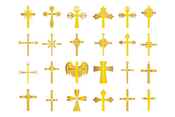 Christian Cross Gold Icon Set
