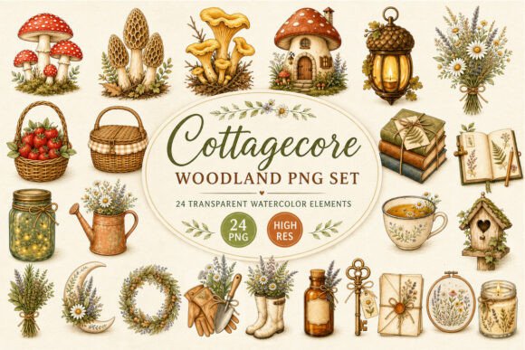 Cottagecore Woodland Clipart PNG Graphic Illustrations By DesignVectx
