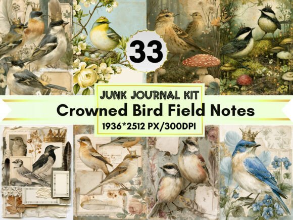 Crowned Bird Field Notes Junk Journal Ki Grafika Grafika AI Przez Diana Hunter