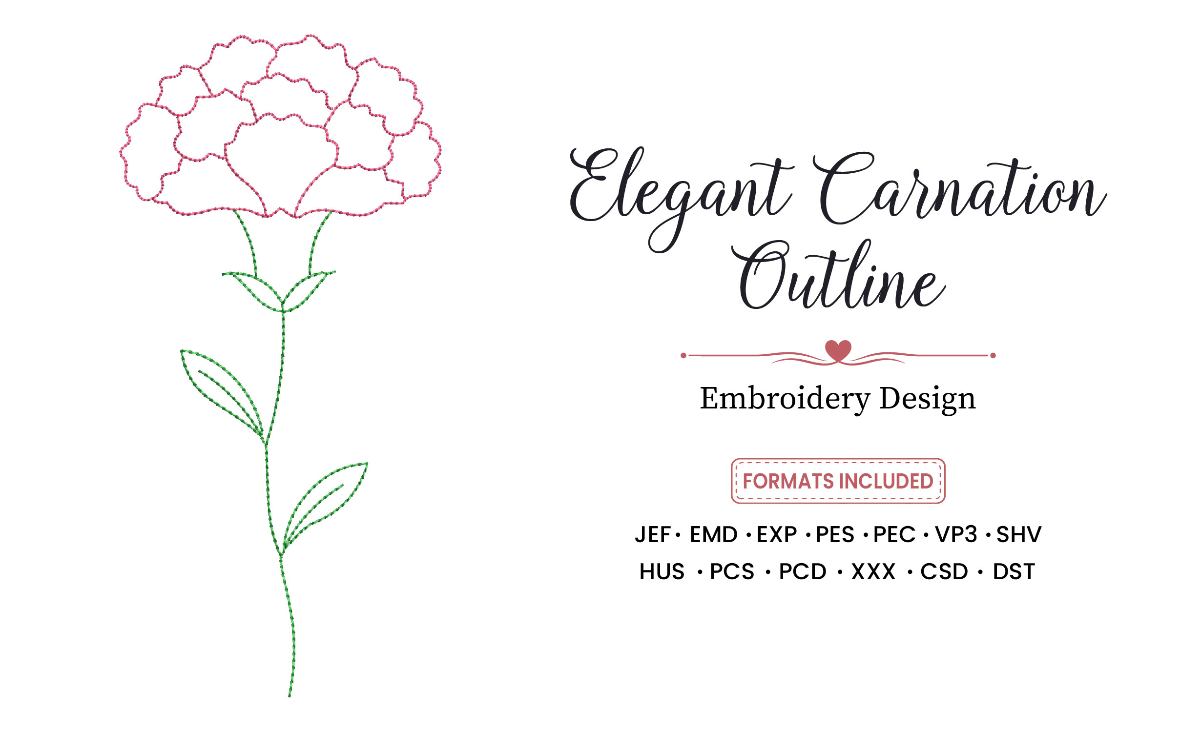 Elegant Carnation Embroidery Design