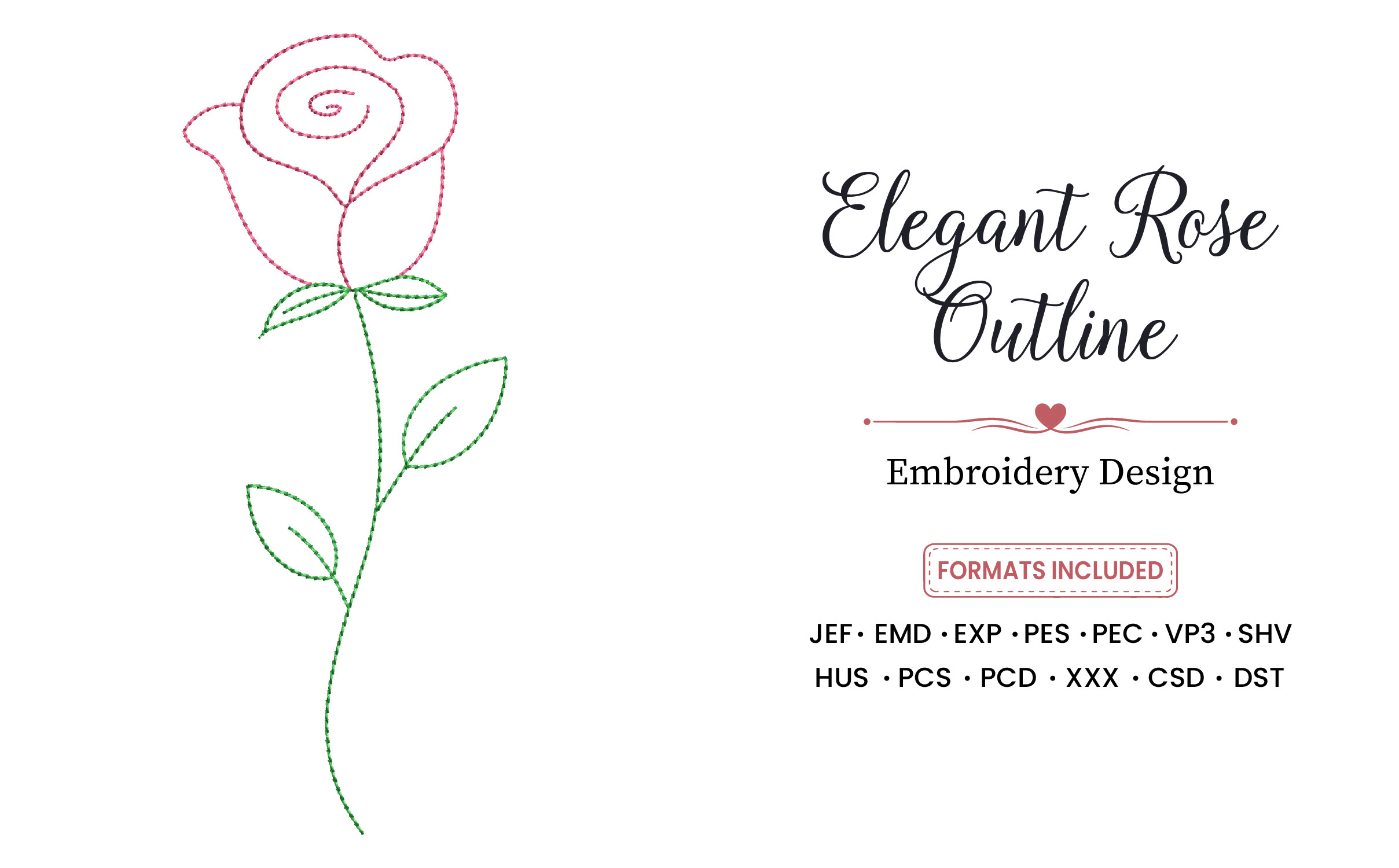 Elegant Rose Outline Embroidery Design