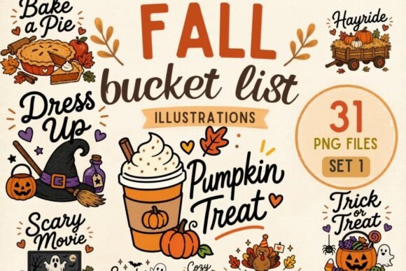 Fall Bucket List Clipart PNG, 31 Autumn
