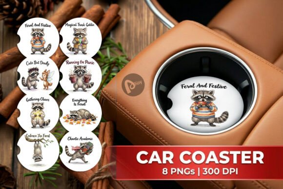 Feral Raccoon Whimsigoth Car Coaster PNG Grafica Creazioni Di Artnoy
