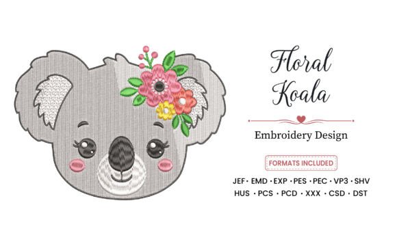 Floral Koala Embroidery Design Baby Animals Embroidery Design By Bright Art