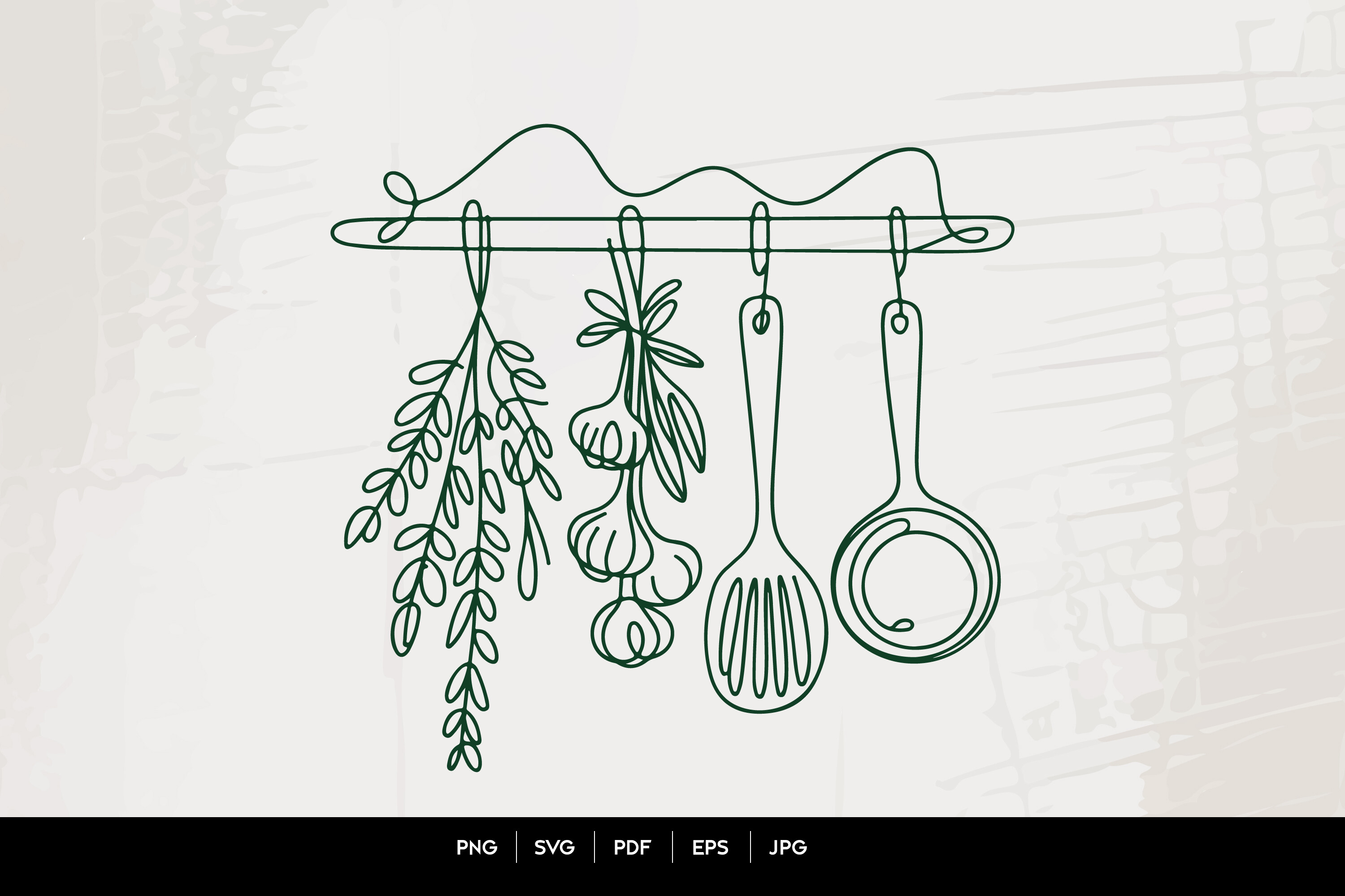 Herbs and Kitchen Utensils Line Art Vect