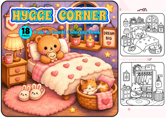 Preview of Hygge Corner Cute & Comfy Coloring Book coloring pages for adults