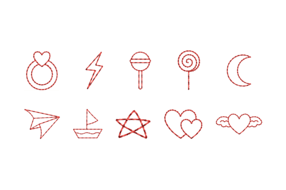 Mini1 Inch Hand Drawn Redwork Outline