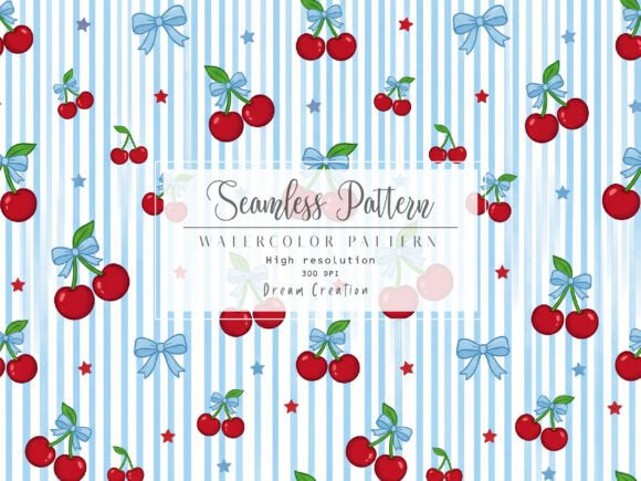 Patriotic Cherry 4th of July Pattern USA Afbeelding Papieren Patronen Door Dream Creation