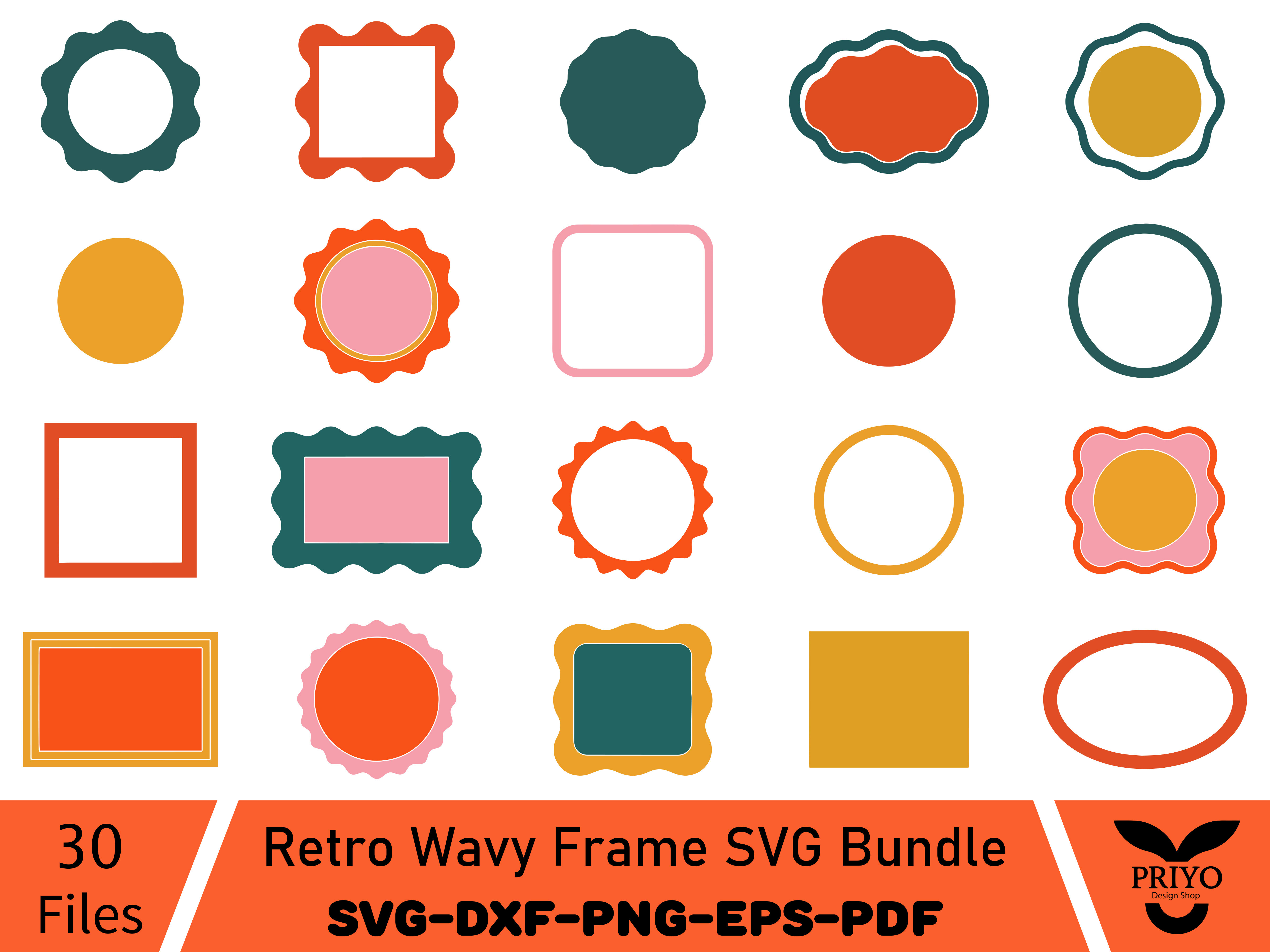 Retro Wavy Frame SVG Bundle Graphic by Priyo Design Shop · Creative Fabrica