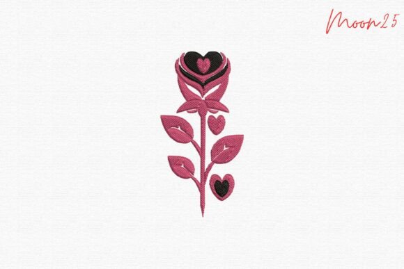 Romantic Heart Rose Blossom Motif Saint-Valentin Design de Broderie Par Moon25