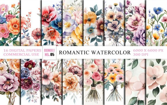 Romantic Watercolor Flower Bouquet Grafik Hintegründe Von sakibbddot21