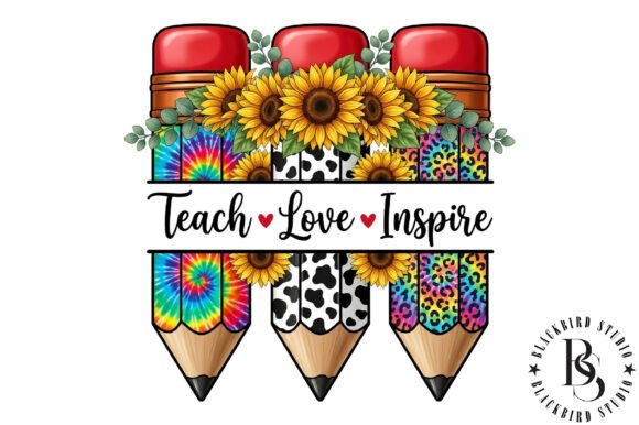Teach Love Inspire PNG Gráfico Ilustrações em IA Por Black Bird Studio