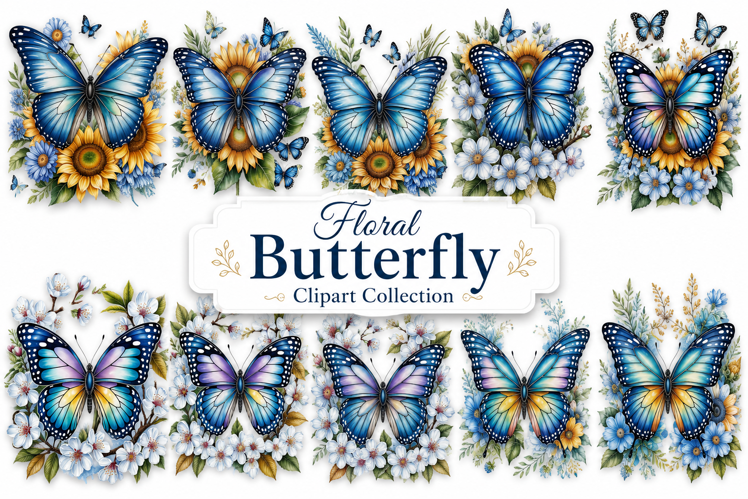 Watercolor Butterfly Flowers PNG Bundle Graphic by Creative Studio 55 ...