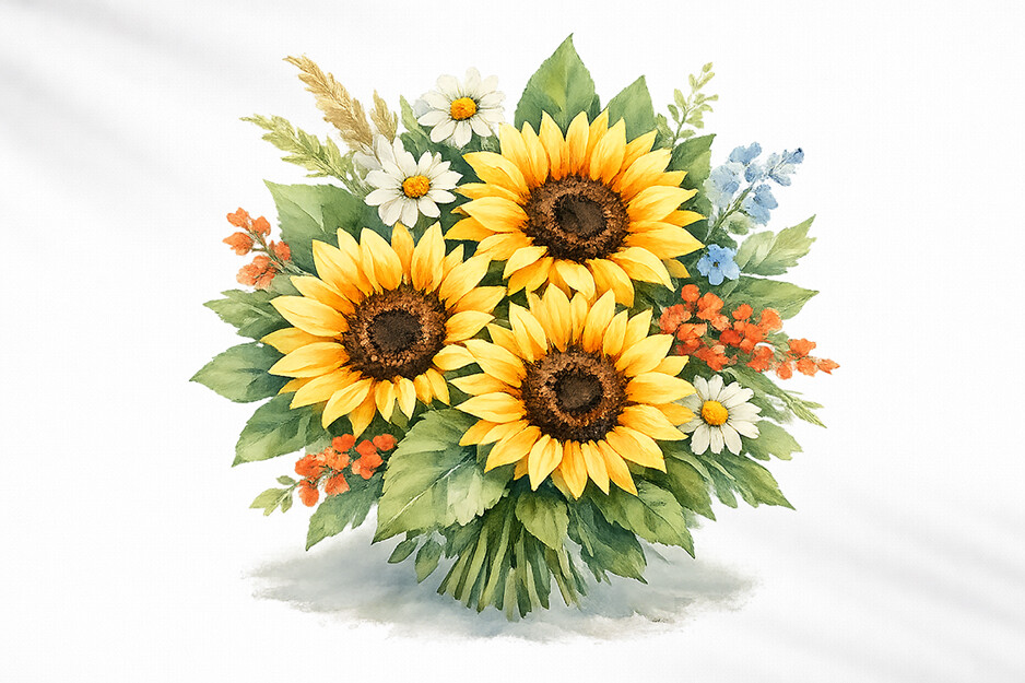 Watercolor Sunflower Bouquet PNG Clipart Graphic by TrendyCreative ...