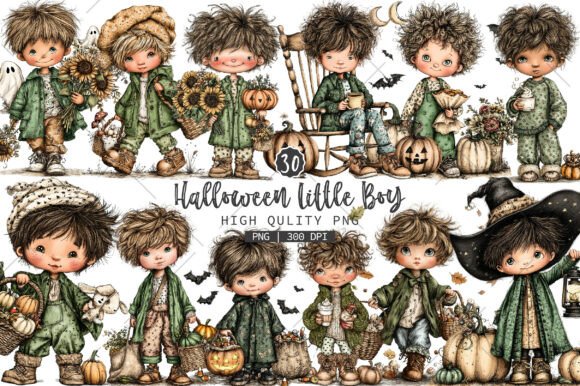 Whimsical Halloween Little Boy Clipart Graphic Illustrations By RevolutionCraft