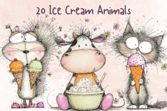 Whimsical Ice Cream Animals Clipart Set