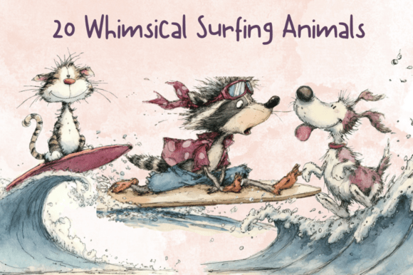Whimsical Surfing Animals Clipart Set