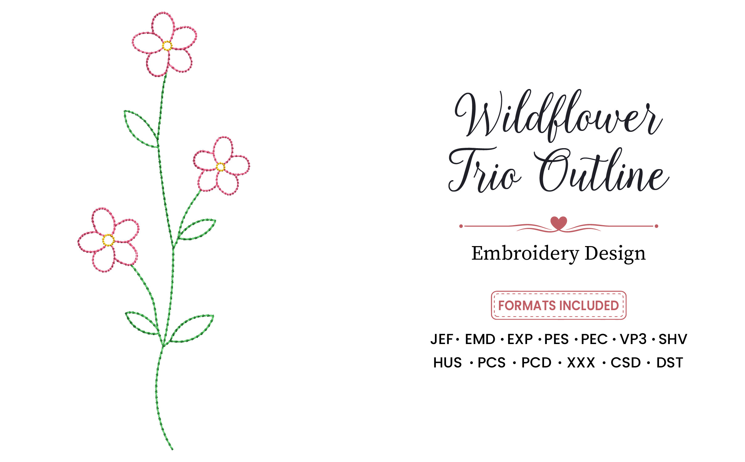 Wildflower Trio Outline Embroidery
