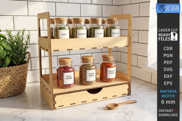 Wooden Kitchen Organizer Laser Cut | CNC Corte con Láser Por flydesignsvg